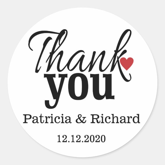 Elegant Personalised Wedding Thank You Favour Classic Round Sticker (Front)