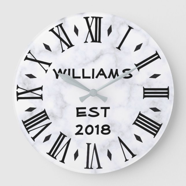 Elegant Personalised White Marble Large Clock (Front)