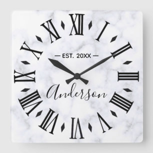 Elegant Personalised White Marble Square Wall Clock