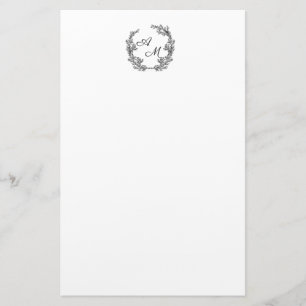 Elegant personalizable monogram wreath stationery