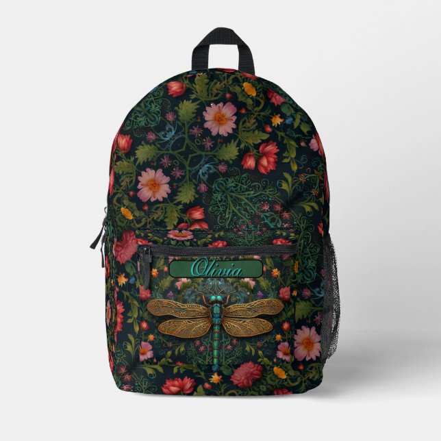 Elegant Personalize Vintage dragonfly boho chic Printed Backpack (Front)