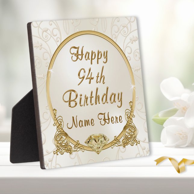 Elegant Personalized, 94th Birthday Gift Ideas, Plaque (Elegant personalized, 94th birthday gifts. 94th birthday ideas. Custom, 94th birthday gifts. 94 year)