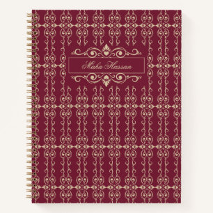 Elegant Personalized Burgundy & Gold Floral Swirl  Notebook