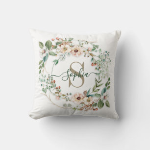 Elegant Personalized Floral Monogram Name Cushion