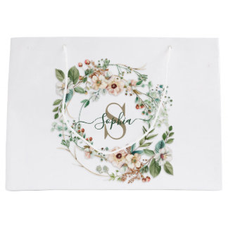 Elegant Personalized Floral Monogram Name Gift Bag