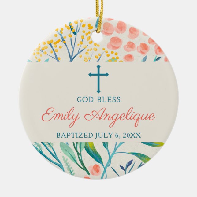 Elegant Personalized Girl Christening Baptism Ceramic Tree Decoration (Front)