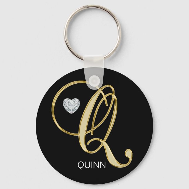 Elegant Personalized Gold Monogrammed Letter Q Key Ring (Front)