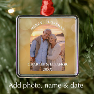 Elegant Personalized Golden Arch Photo Christmas Metal Tree Decoration
