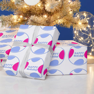 Elegant Personalized Pastel Pink and Blue Birthday Wrapping Paper