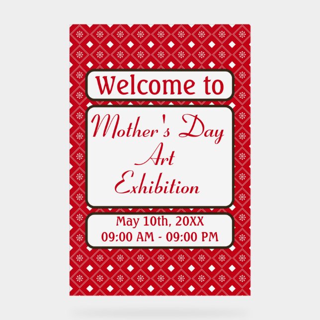 Elegant Personalized Red White Pattern Acrylic Sign (Front)