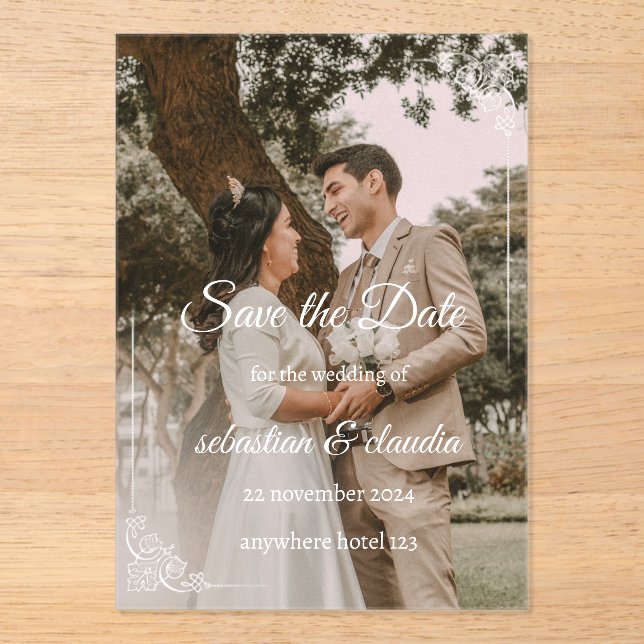 “Elegant Personalized Save the Date Card” Acrylic Invitations (Front)