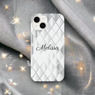 Elegant Personalized Silver Gray Diamond Luxury iPhone 14 Case