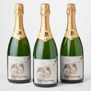 Elegant Personalized Wedding Anniversary Photo   Sparkling Wine Label