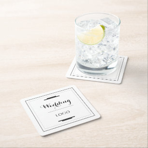 Elegant Personalized Wedding  Custom Modern Gift Square Paper Coaster