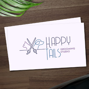 Elegant Pet Groomer Customisable Cat & Dog Logo Business Card