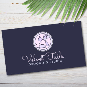 Elegant Pet Groomer Customizable Cat & Dog Logo Business Card