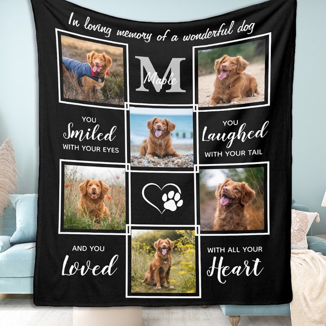 Elegant Pet Memorial Personalised 6 Photo Collage Fleece Blanket (Creator Uploaded)