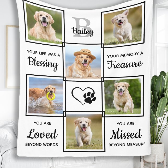 Elegant Pet Memorial - Pet Loss Gift - 6 Dog Photo Fleece Blanket (Creator Uploaded)