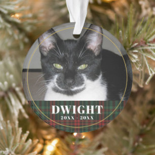 Elegant Pet Memorial Photo Plaid Remembrance Ornament