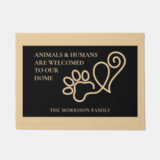 Elegant Pet Paw Print & Heart Doormat