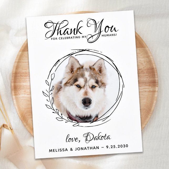 Elegant Pet Photo Dog Foliage Wedding Thank You Postcard (Creator Uploaded)