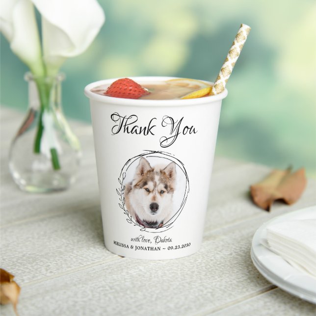 Elegant Pet Photo Thank You Dog Wedding Paper Cups (Insitu)