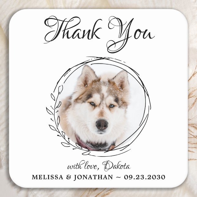 Elegant Pet Photo Thank You Dog Wedding Square Paper Coaster (Creator Uploaded)