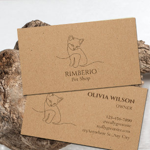 Elegant Pet Shop Logo Craft Paper- minimalist cat Business Card