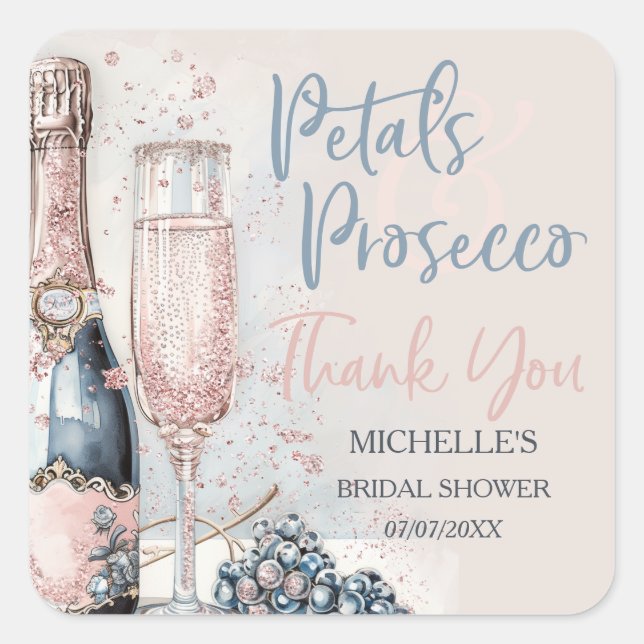 Elegant Petals and Prosecco Boho Blush Thank You Square Sticker (Front)