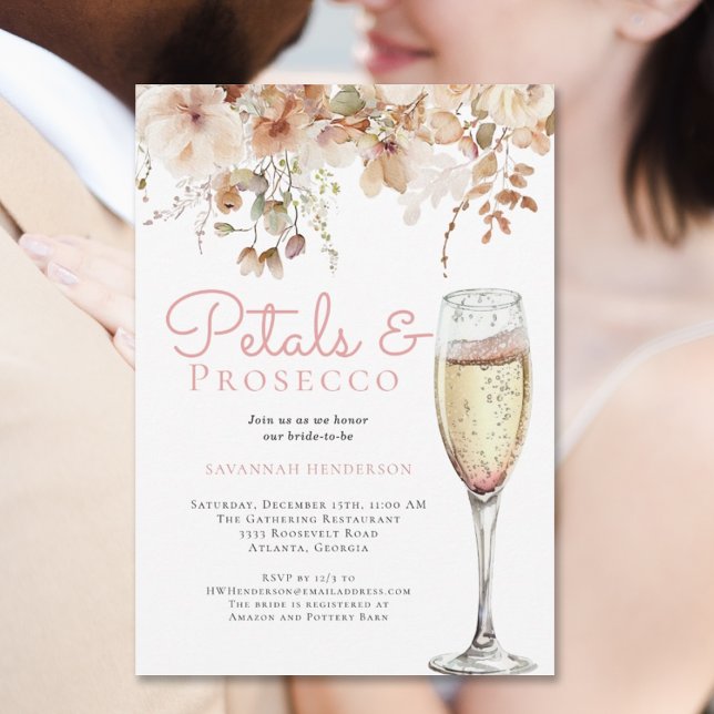 Elegant Petals and Prosecco Floral Bridal Shower Invitation (Creator Uploaded)