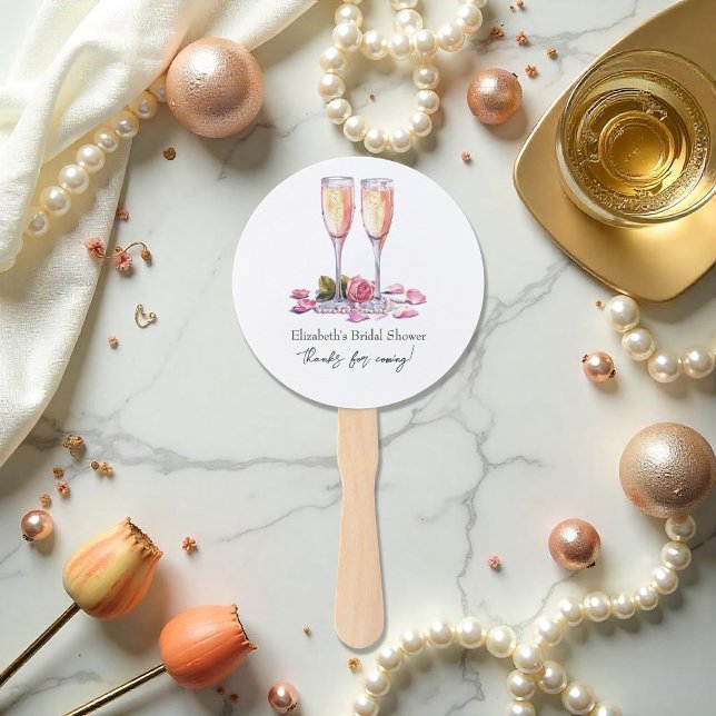 Elegant Petals, Pearls and Prosecco Bridal Shower Hand Fan (Elegant Petals, Pearls and Prosecco Bridal Shower Hand Fan)