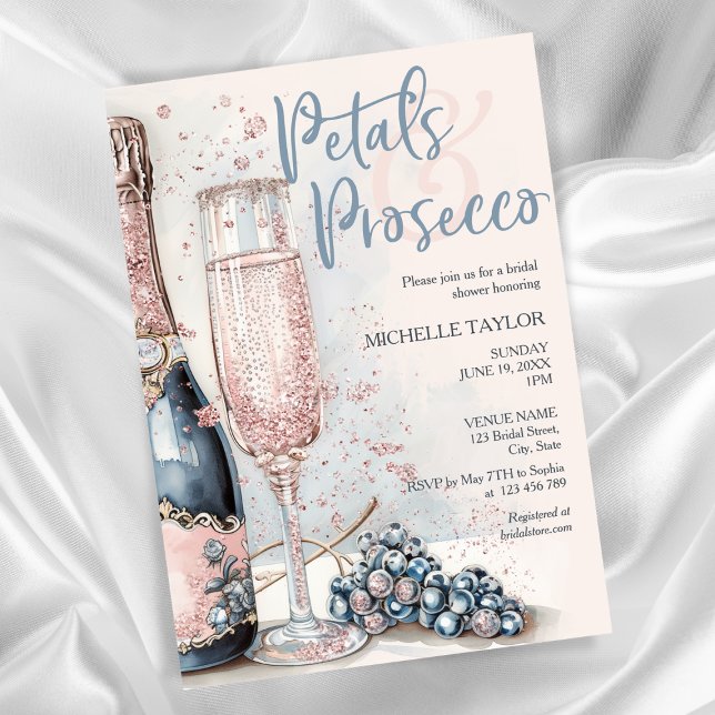 Elegant Petals & Prosecco Boho Blush Pink Summer Invitation (Creator Uploaded)