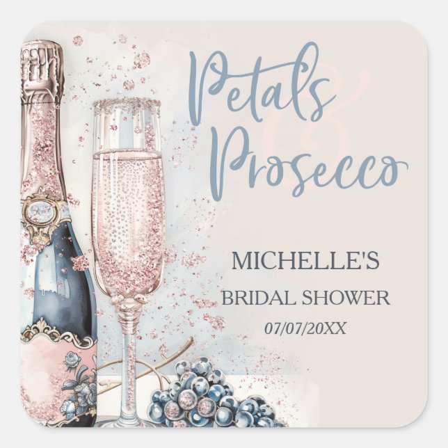 Elegant Petals & Prosecco Boho Blush Pink Summer Square Sticker (Front)