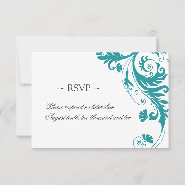 Elegant Petrol Wedding Reply Cards (Front)