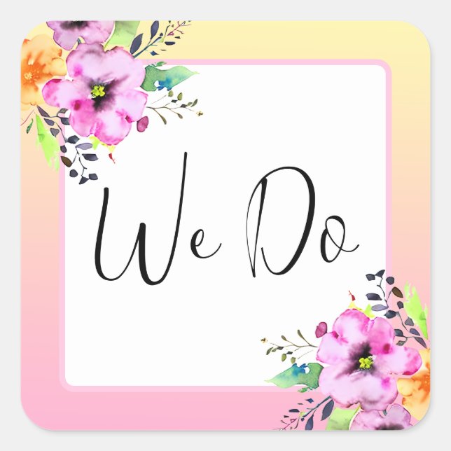 Elegant Petunias Floral Yellow and Pink We Do Square Sticker (Front)