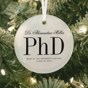 Elegant PhD Doctor of Philosophy Graduation Glass Tree Decoration