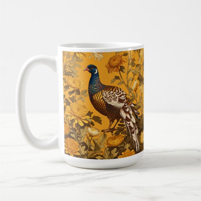 Elegant Pheasant William Morris Inspired Coffee Mug (Left)
