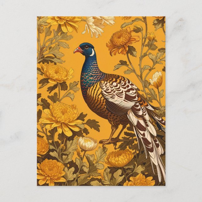 Elegant Pheasant William Morris Inspired Postcard (Front)
