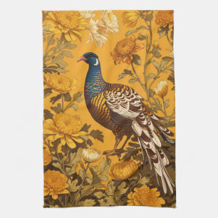 Elegant Pheasant William Morris Inspired Tea Towel