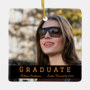 Elegant Photo 2026 Orange Black Graduation Ceramic Ornament