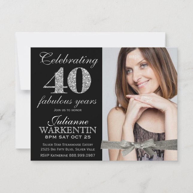 Elegant Photo 40th Birthday Celebration Invitation (Front)