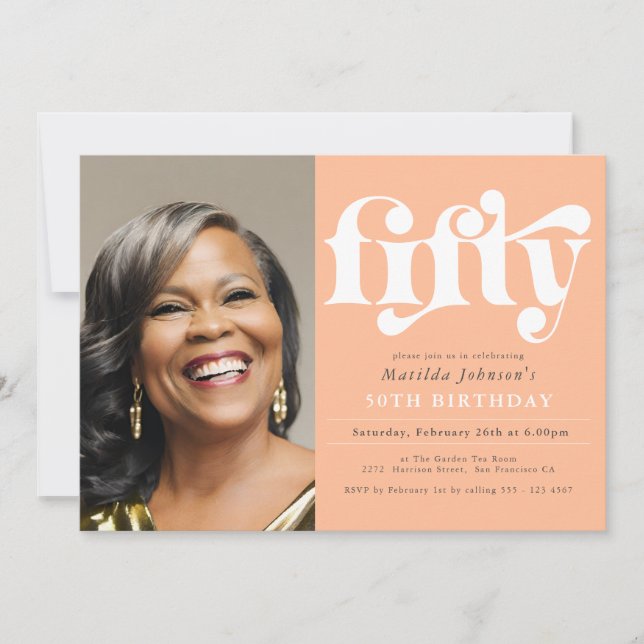 Elegant Photo 50th Birthday Invitation (Front)