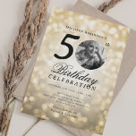 Elegant Photo 50th Birthday Party Gold Bokeh Invitation<br><div class="desc">An elegant "50th Birthday" party invitation design with personalised photo,  modern typography and a bokeh lights background.</div>