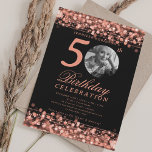 Elegant Photo 50th Birthday Party Rose Gold Lights Invitation<br><div class="desc">An elegant "50th Birthday" party invitation design with personalised photo,  modern typography and a string lights background.</div>