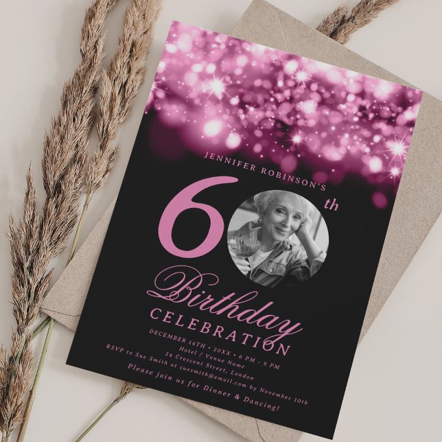 Elegant Photo 60th Birthday Blush Pink Glam  Invitation (Elegant Photo 60th Birthday Blush Pink Glam Invitation)