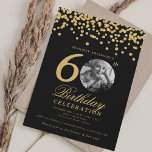 Elegant Photo 60th Birthday Gold Confetti Black  Invitation<br><div class="desc">An elegant "60th Birthday" party invitation design with personalised photo,  modern typography and glitter confetti background.</div>