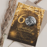 Elegant Photo 60th Birthday Gold Glam Lights Invitation<br><div class="desc">An elegant "60th Birthday" party invitation design with personalised photo,  modern typography and a string lights background.</div>