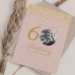 Elegant Photo 60th Birthday Gold Glitter Blush  Invitation<br><div class="desc">An elegant "60th Birthday" party invitation design with personalised photo,  modern typography and glitter confetti background.</div>