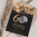 Elegant Photo 60th Birthday Gold Midnight Glam  Invitation<br><div class="desc">An elegant "60th Birthday" party invitation design with personalised photo,  modern typography and a string lights background.</div>