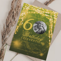 Elegant Photo 60th Birthday Green Gold Glam Lights